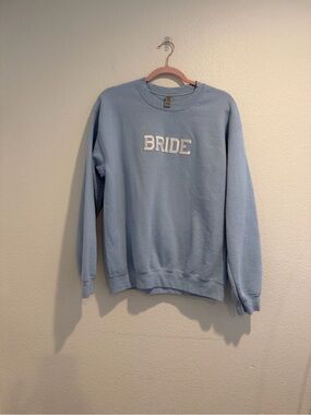 Bride Sweatshirt Light Blue White Varsity Crewneck Bridal